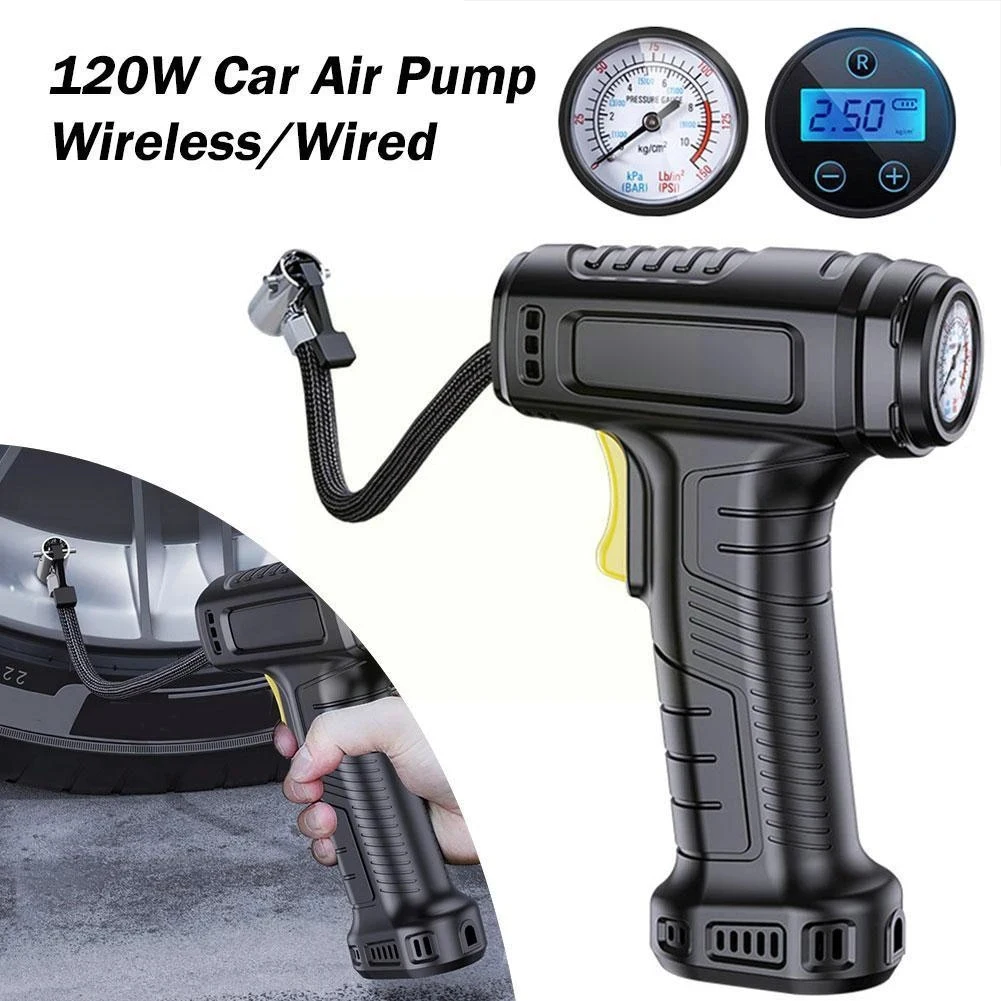 Universal 120W Car Tire Inflator Wireless/Wired Portable Car Air Compressor Electric Inflatable Pump With LED For Cars Bikes
Universal 120W Car Tire Inflator Wireless/Wired Portable Car Air Compressor Electric Inflatable Pump With LED For Cars Bikes
