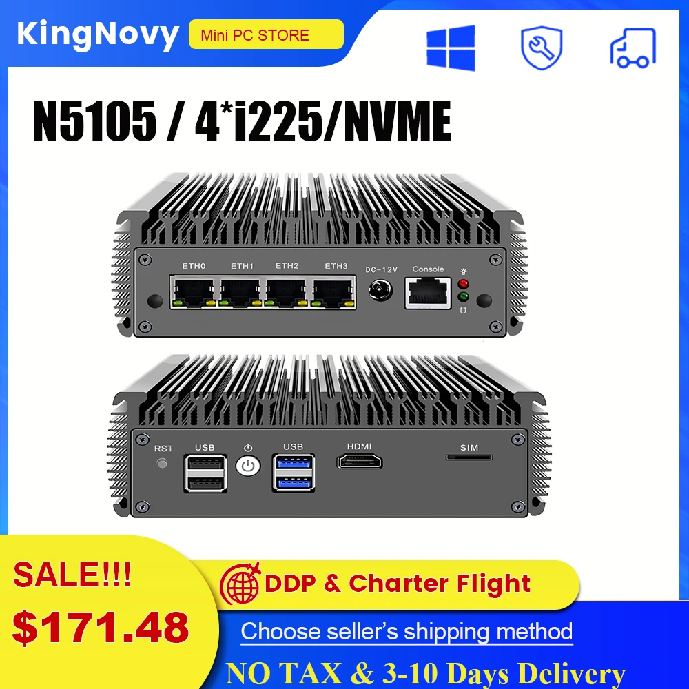 Fanless Mini PC 4x Intel 2.5G LAN Switch Celeron N5105 2500M i225 Nic Mini Router Server ESXI Rugged pfSense Firewall Appliance
Fanless Mini PC 4x Intel 2.5G LAN Switch Celeron N5105 2500M i225 Nic Mini Router Server ESXI Rugged pfSense Firewall Appliance