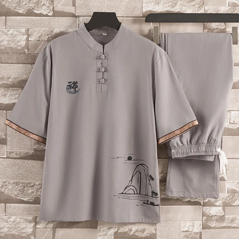 New Arrival Men's Cotton and Linen Short Sleeve T-shirt+Ankle Length Pant Set Solid Shirt+Trousers Home Suits Male Size M-4XL
New Arrival Men's Cotton and Linen Short Sleeve T-shirt+Ankle Length Pant Set Solid Shirt+Trousers Home Suits Male Size M-4XL