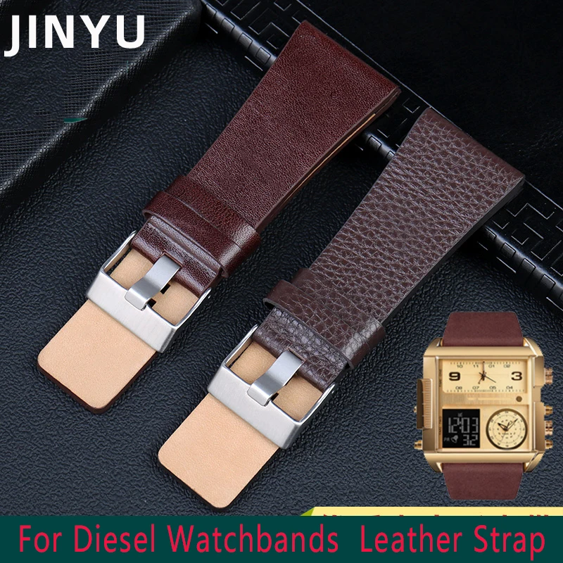 

26MM 28MM 30MM 32MM Watchbands For Diesel DZ1405 Men's Wrist Large Size Watch Bands Black Brown Genuine Calf Hide Leather Strap