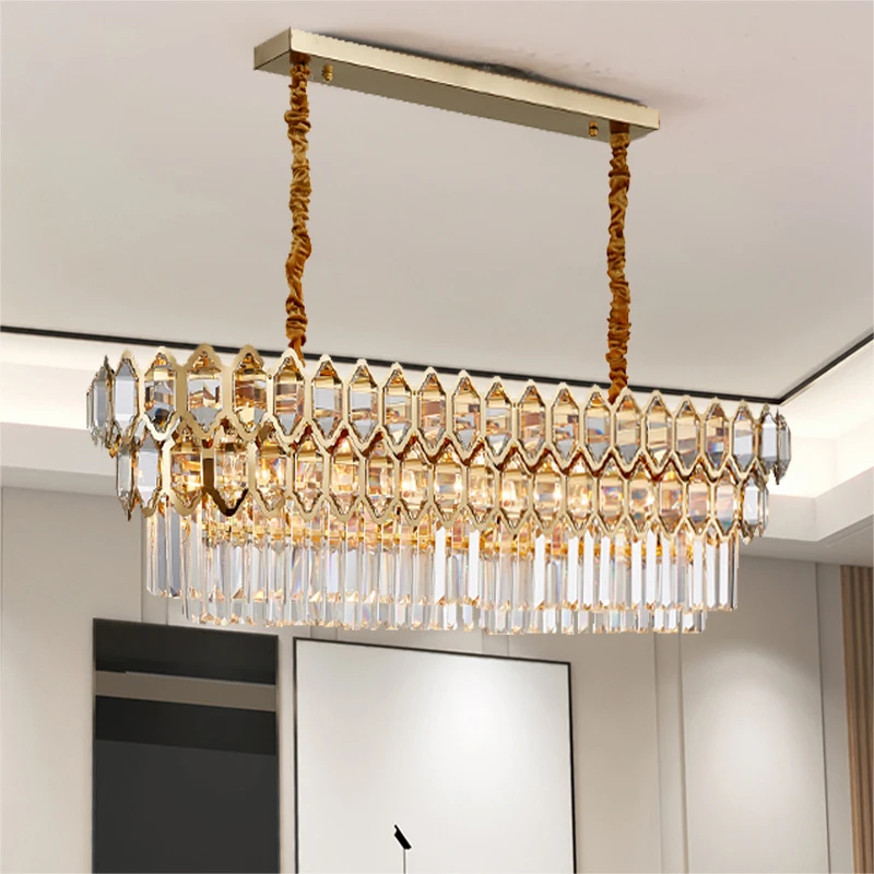 Luxury Modern Chandelier Lighting for Dining Room Rectangle Gold Crystal Lamps Large Kitchen Island LED Cristal Light Fixtures
Luxury Modern Chandelier Lighting for Dining Room Rectangle Gold Crystal Lamps Large Kitchen Island LED Cristal Light Fixtures