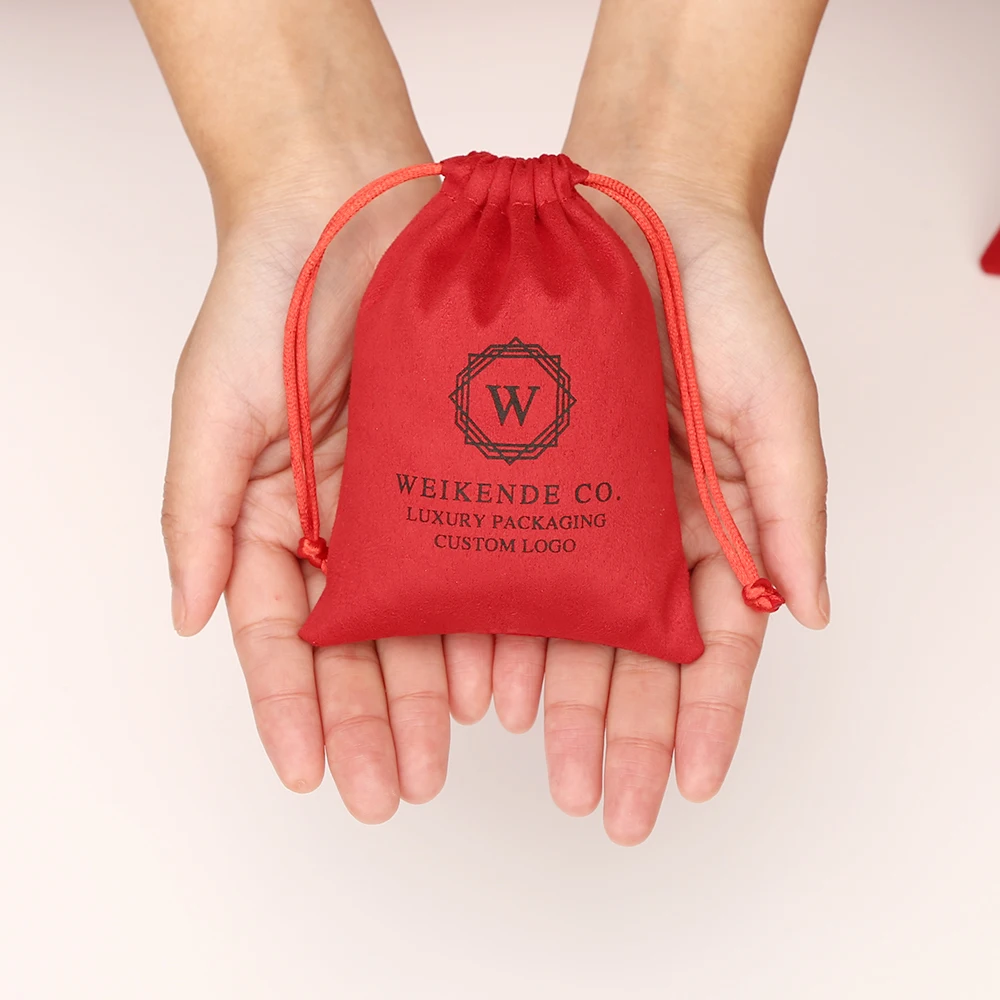 

Red Flannel Gift Bags for Wedding Bachelorette 10x15cm Custom Logo Drawstring Bracelet Earrings Watch Purse Toiletry Organizer