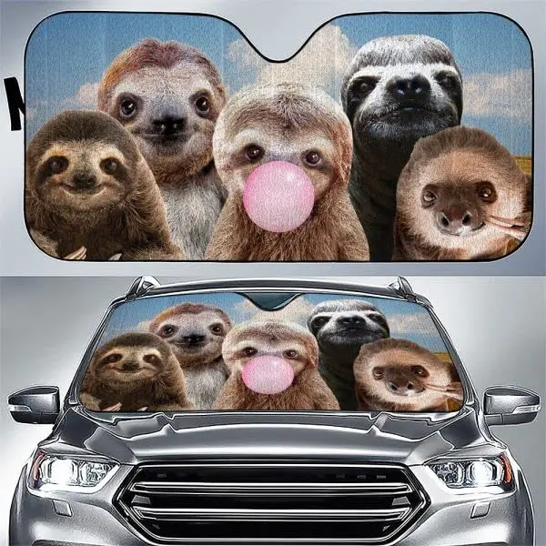 Sloths with Bubble Gum Blue Sky Pattern Car Sunshade, Sloths Front Window Sun Cover for Sloth Lover Car Windshield Durable Visor
Sloths with Bubble Gum Blue Sky Pattern Car Sunshade, Sloths Front Window Sun Cover for Sloth Lover Car Windshield Durable Visor