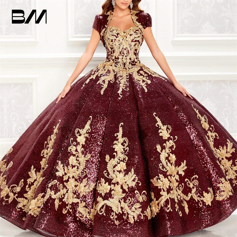 Роскошное милое платье 15 бордовое Quinceanera коктейльные платья из золотого кружева