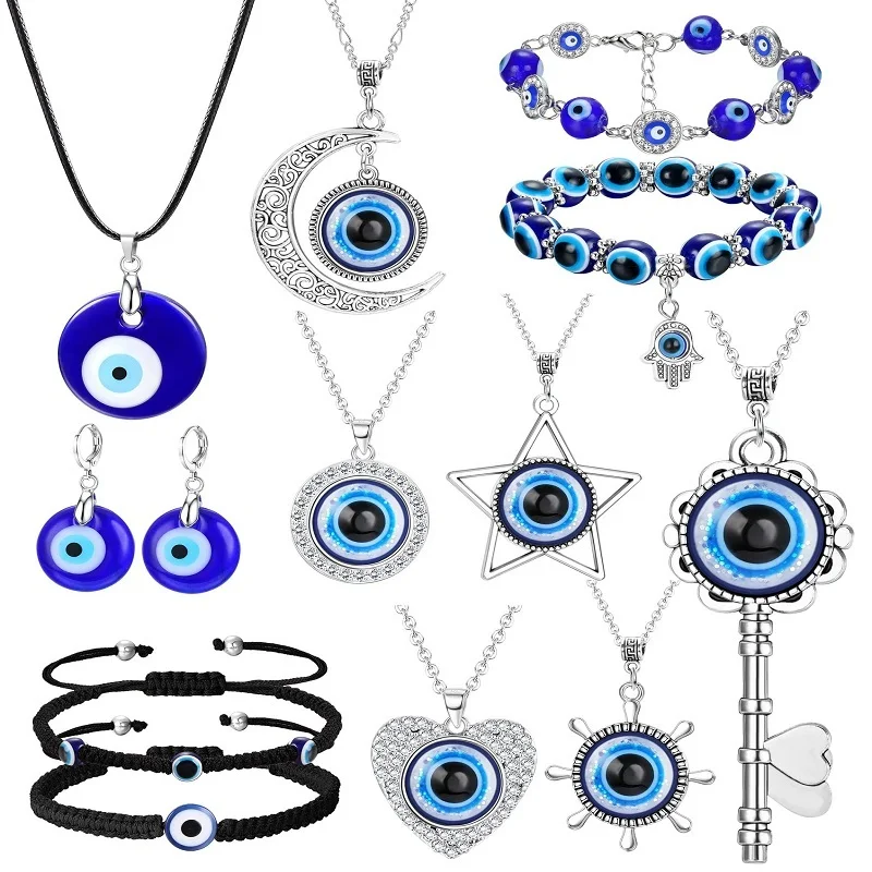 European and American Navy Blue Eye Pendant Necklace Turkey Blue Eye Necklace Glass Eye Chain Gift Bracelet Earrings
European and American Navy Blue Eye Pendant Necklace Turkey Blue Eye Necklace Glass Eye Chain Gift Bracelet Earrings
