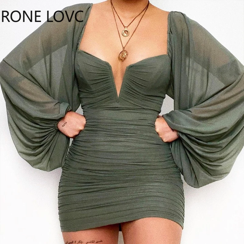 Women V-Cut Lantern Sleeve Ruched Bodycon Dress Casual Dress Summer Mini Dress 
Women V-Cut Lantern Sleeve Ruched Bodycon Dress Casual Dress Summer Mini Dress