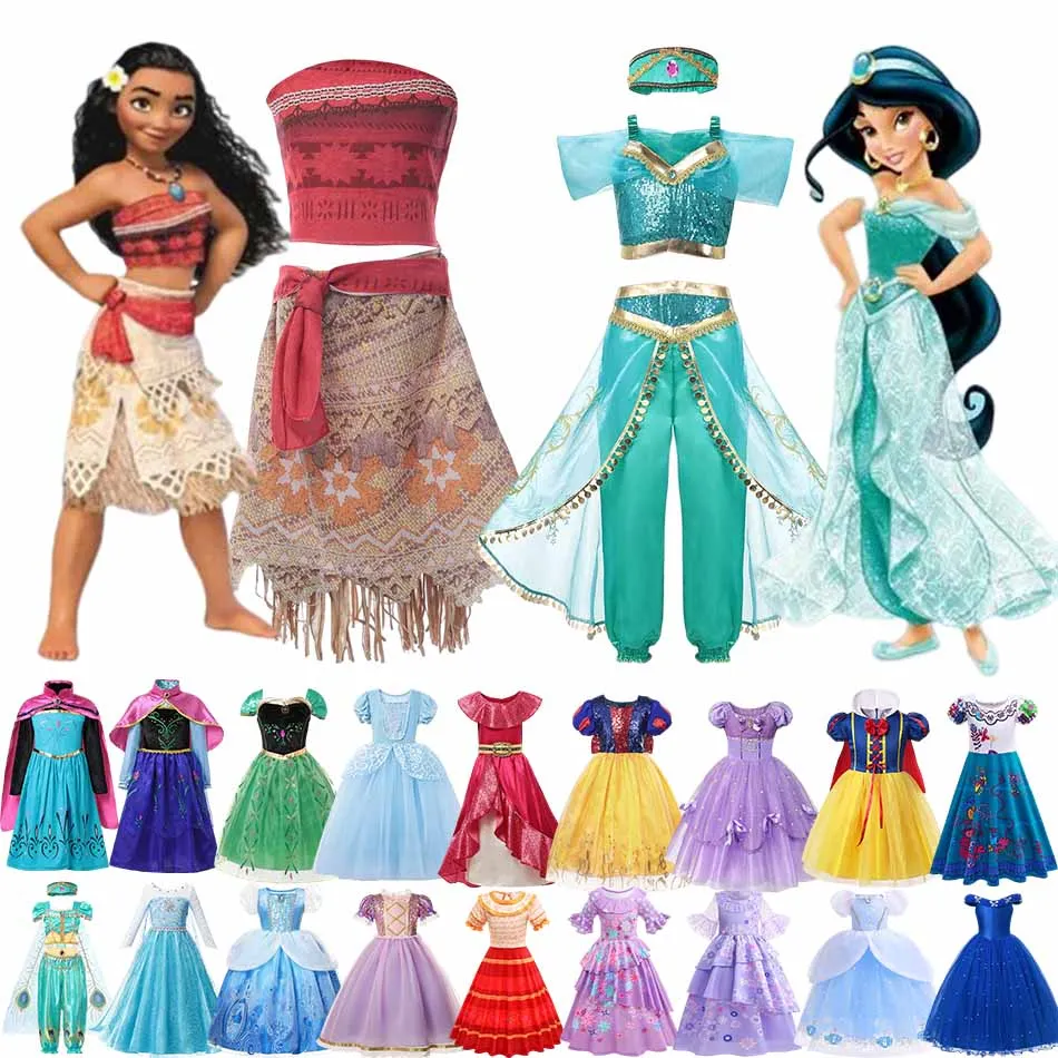 

2-10Y Disney Girls Princess Dress Moana Elsa Anna Cinderella Costume Kid Birthday Party Halloween Carnival Cosplay Fancy Dress