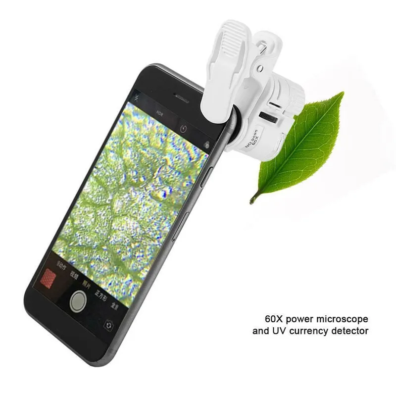 Hot Sale 60X Magnifying Glass Universal Mini Mobile Phone Clip Microscope with LED/UV Lights
Hot Sale 60X Magnifying Glass Universal Mini Mobile Phone Clip Microscope with LED/UV Lights