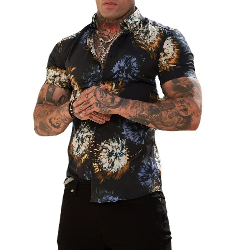 

Рубашка мужская с длинным рукавом, Гавайская Повседневная одежда с принтом букв, приталенная, с отложным воротником, на пуговицах, весна-лет...