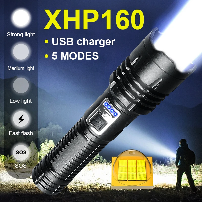 XHP160 Powerful Led Flashlight Usb Rechargeable Torch Light XHP100 High Power Led Flashlights Outdoor Waterproof Camping Lantern
XHP160 Powerful Led Flashlight Usb Rechargeable Torch Light XHP100 High Power Led Flashlights Outdoor Waterproof Camping Lantern