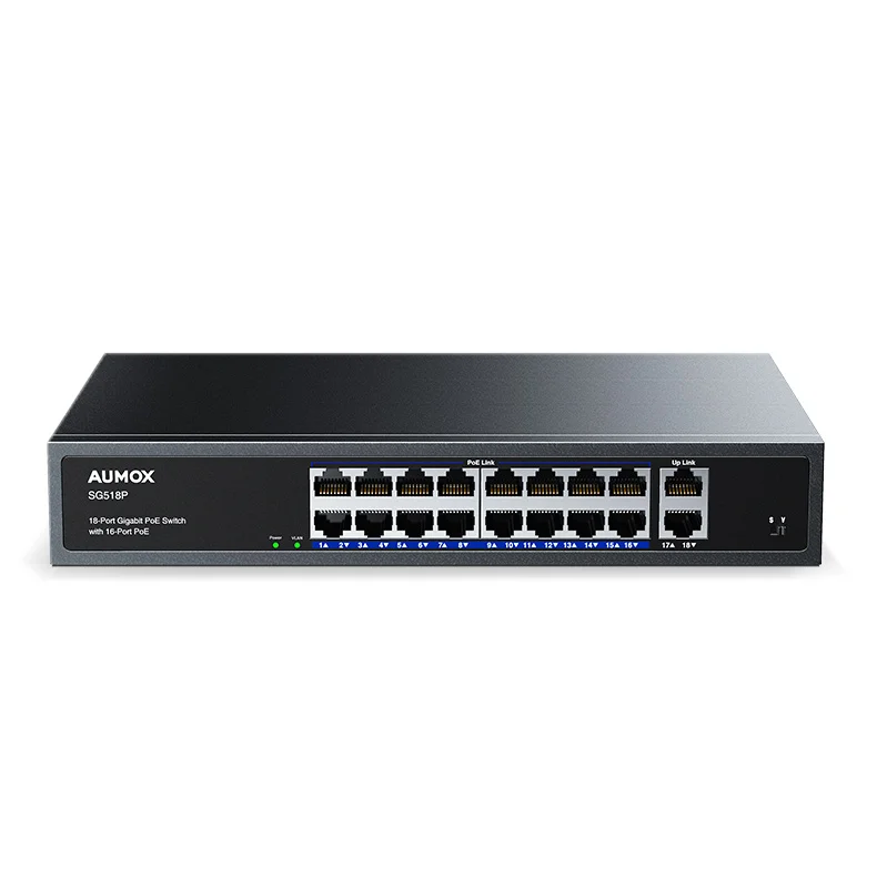 

Factory Direct Sale Metal Ip Camera IEEE 802.3Af/At 250W 18 X 10/100/1000Mbps Unmanaged Gigabit 16 Port Poe Network Switch
