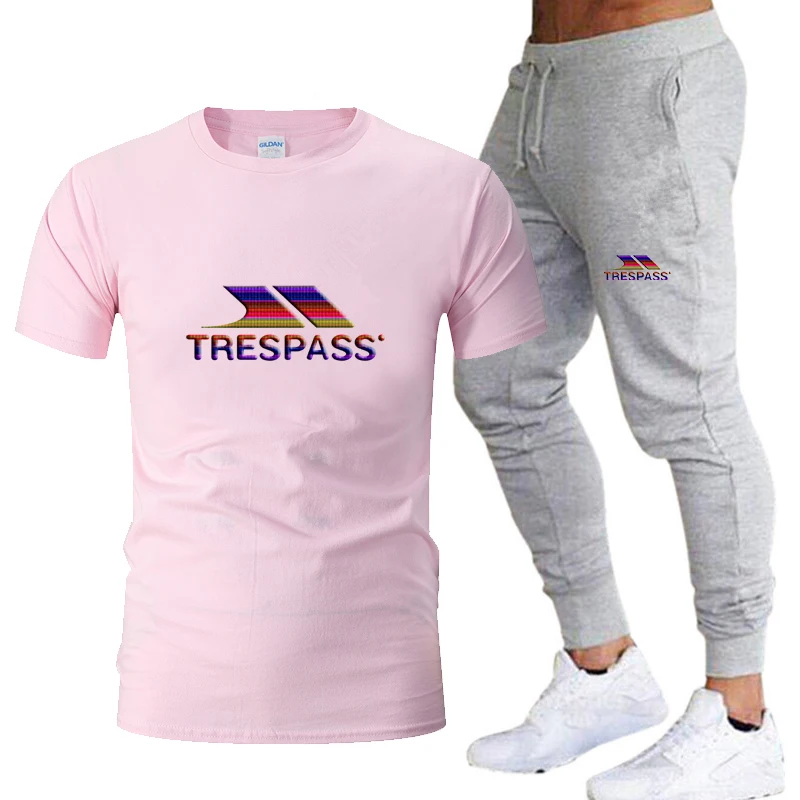 

TRESPASS Men's short sleeved two-piece men's casual fitness sports suit Short sleeved T-shirt + trousers casual sportswear suit