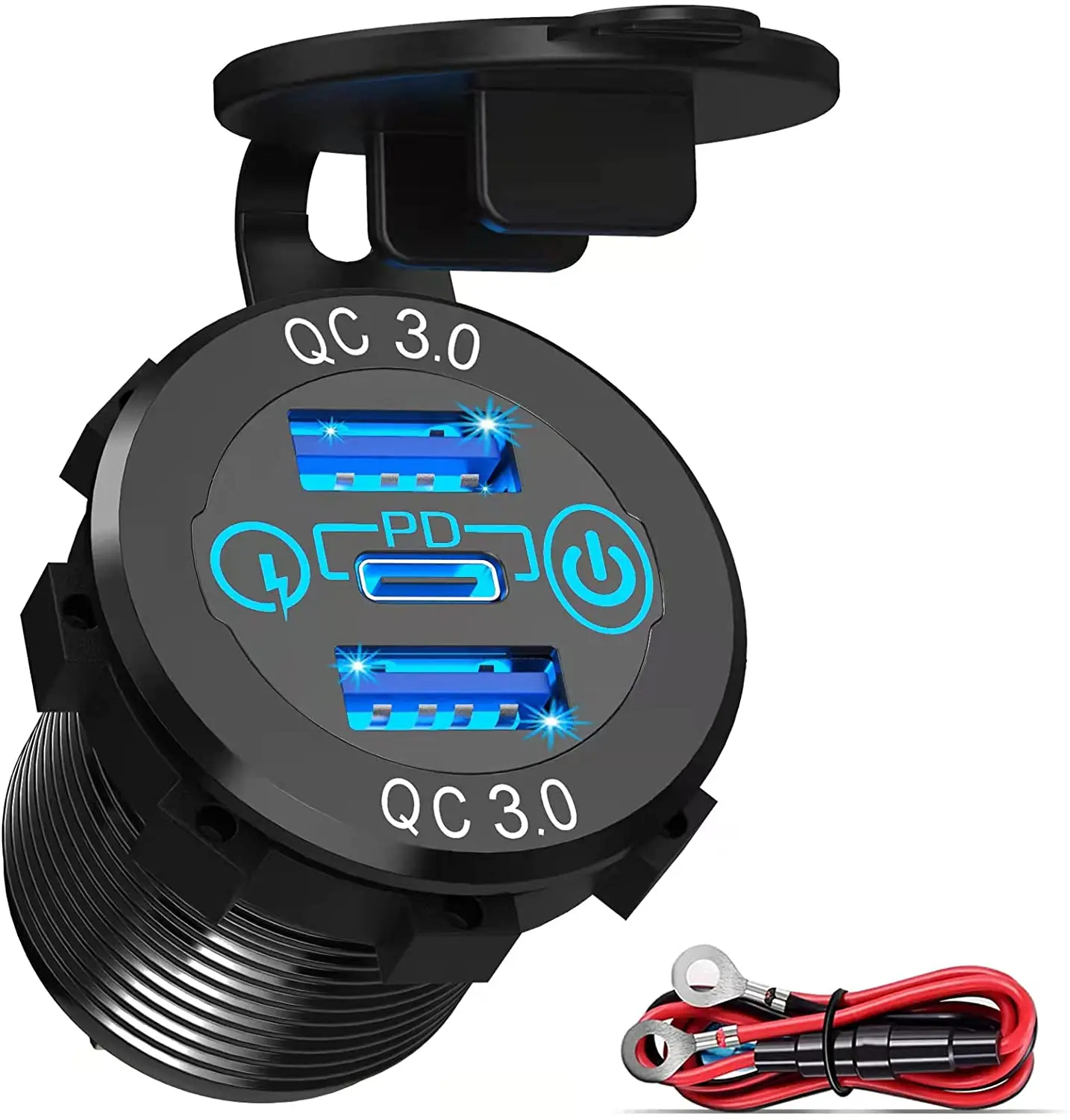 63W PD QC3.0 Car Charger Socket 12V/24V USB C Outlet Aluminum Metal Car Socket with Touch Power Switch for Motorcycle Boat Golf
63W PD QC3.0 Car Charger Socket 12V/24V USB C Outlet Aluminum Metal Car Socket with Touch Power Switch for Motorcycle Boat Golf
