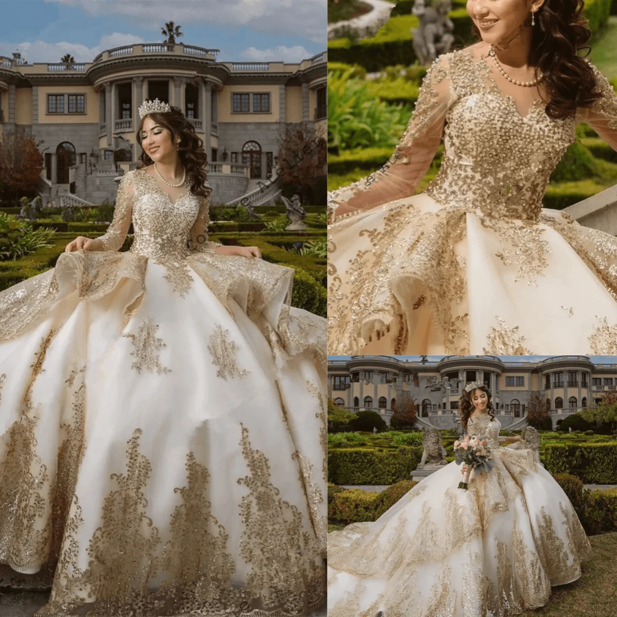 14571#Champagne gold Quinceanera Dress Birthday Party Dress Long Sleeve Lace Up corset Sweet 15 16 Dress vestidos de quinceañera
14571#Champagne gold Quinceanera Dress Birthday Party Dress Long Sleeve Lace Up corset Sweet 15 16 Dress vestidos de quinceañera
