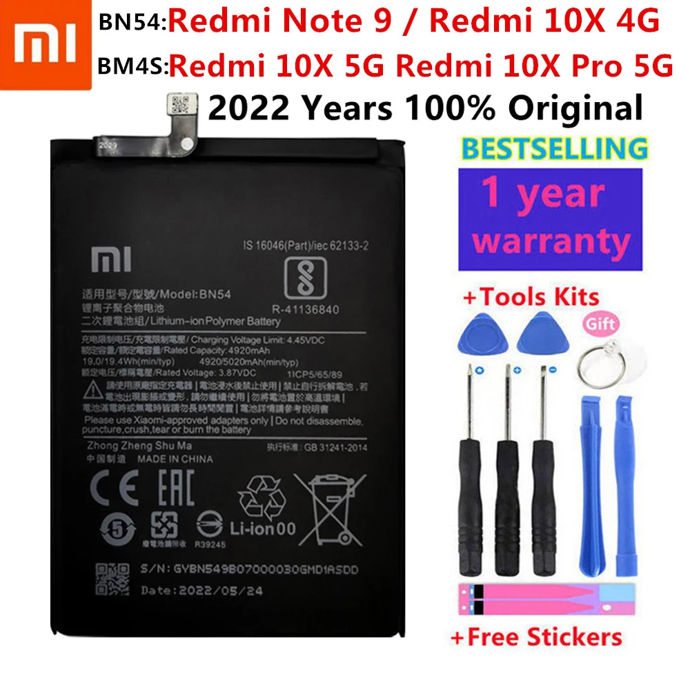 Original Replacement Battery BM4S BN54 For Xiaomi Redmi 10X 5G Redmi 10X Pro 5G Redmi Note 9 Note9 Redmi 10X 4G Version +Tools
Original Replacement Battery BM4S BN54 For Xiaomi Redmi 10X 5G Redmi 10X Pro 5G Redmi Note 9 Note9 Redmi 10X 4G Version +Tools