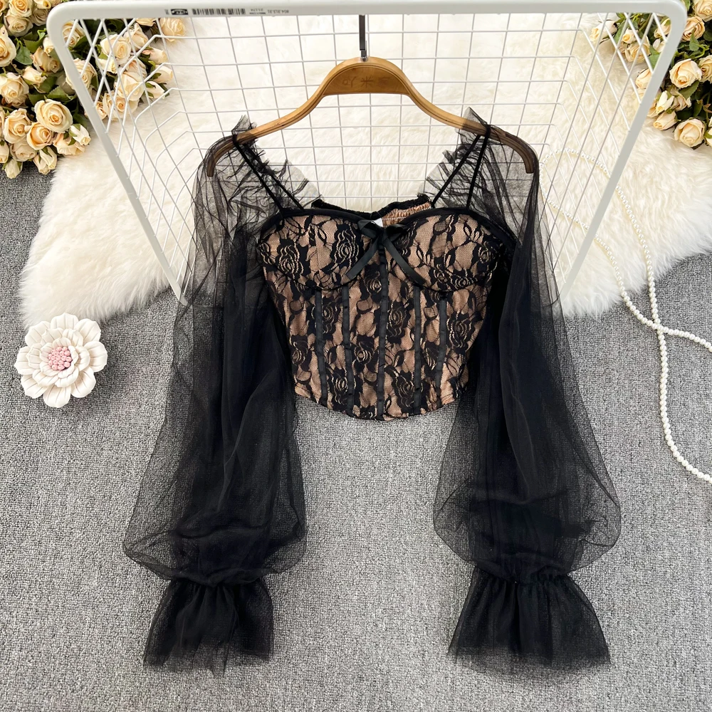 Сексуальная кружевная вышитая сетчатая рубашка Spice Girl с квадратным вырезом и расклешенными рукавами, облегающий короткий топ
Сексуальная кружевная вышитая сетчатая рубашка Spice Girl с квадратным вырезом и расклешенными рукавами, облегающий короткий топ