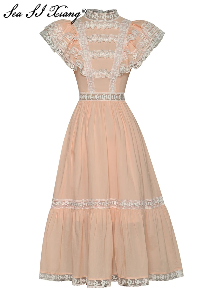 Seasixiang Fashion Designer Summer Dress Women Stand Collar Butterfly Sleeve Mesh Embroidery Vintage Midi Dresses
Seasixiang Fashion Designer Summer Dress Women Stand Collar Butterfly Sleeve Mesh Embroidery Vintage Midi Dresses