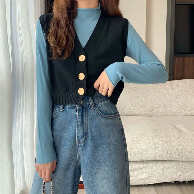 Women's Knitted Sweater Vest Casual Sleeveless Single Breasted Korean All-Match Tops Sueter De Mujer
Women's Knitted Sweater Vest Casual Sleeveless Single Breasted Korean All-Match Tops Sueter De Mujer