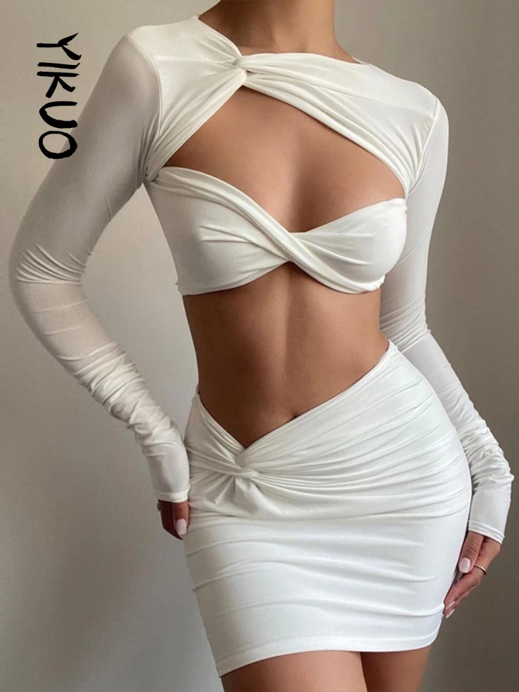 YIKUO 2022 Elegant Fashion Long Sleeve Sexy Cut Out Skirts 2 Piece Sets Lady Outfits Matching Sets Twist Crop Top and Skirts
YIKUO 2022 Elegant Fashion Long Sleeve Sexy Cut Out Skirts 2 Piece Sets Lady Outfits Matching Sets Twist Crop Top and Skirts