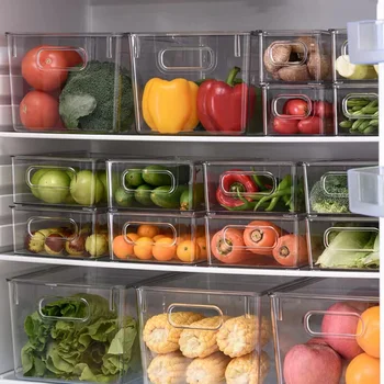 Refrigerator Drawer Organizer Bin Clear Fruit Food Jars Storage Box Transparent Fridge Storage Bin Containers for Pantry Freezer