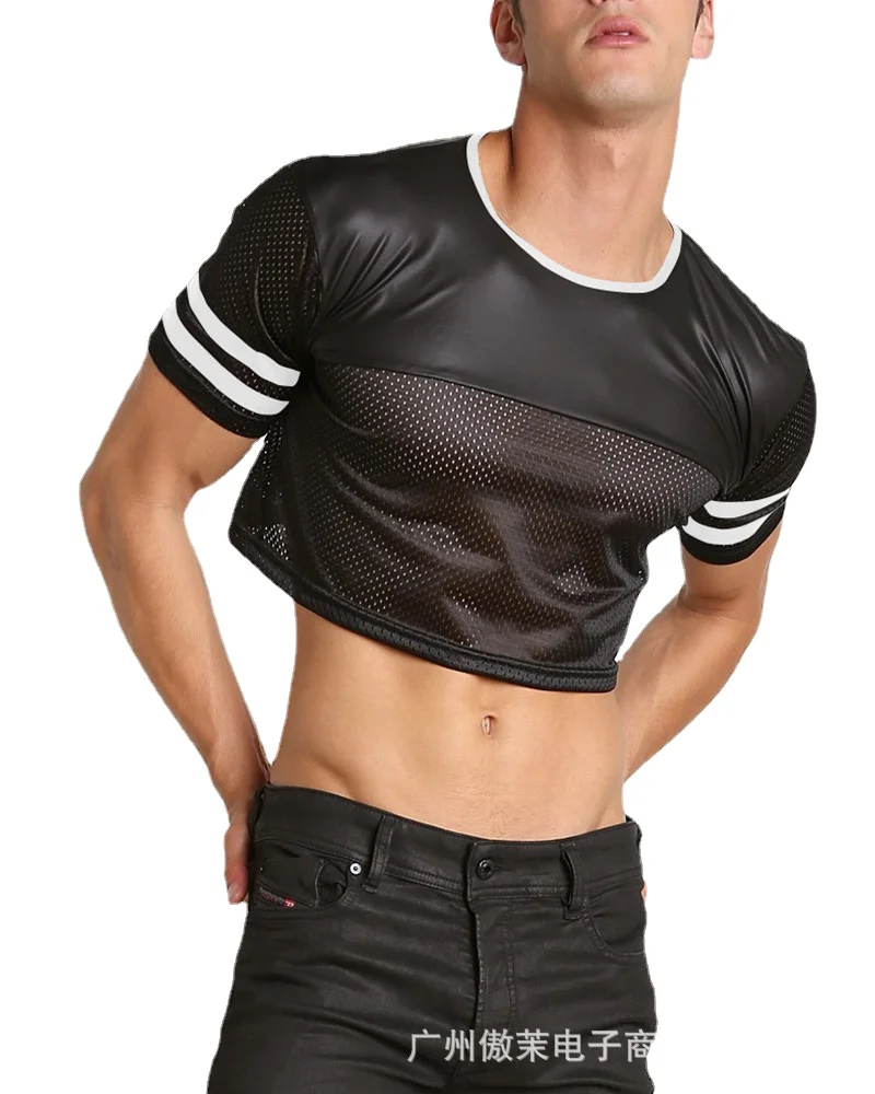 Fashion Sexy Mens Tshirt Mens Autumn New Long Sleeved Panelled Patchwork Leather Mesh High Waist Short Tshirt for Men
Fashion Sexy Mens Tshirt Mens Autumn New Long Sleeved Panelled Patchwork Leather Mesh High Waist Short Tshirt for Men