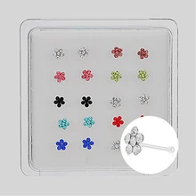 20pcs/box 925 Silver Color Nose Ring Nose Stud Crystal Flower Nose Hoop Thin Nose Piercings Hoops Nose Rings Stud Set
