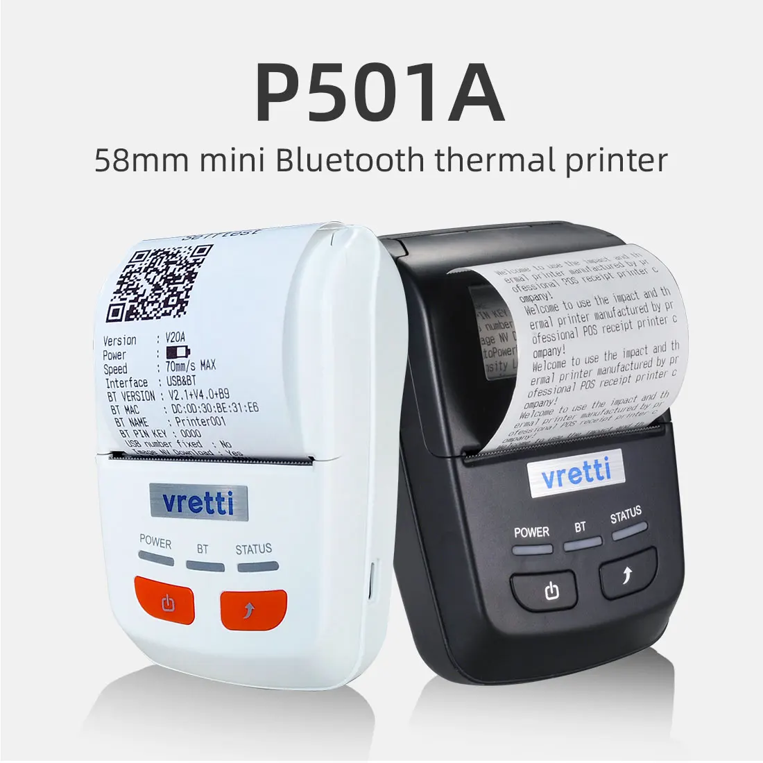 Термальный чековый принтер Vretti P501A 58 мм портативный карманный мини-размер для