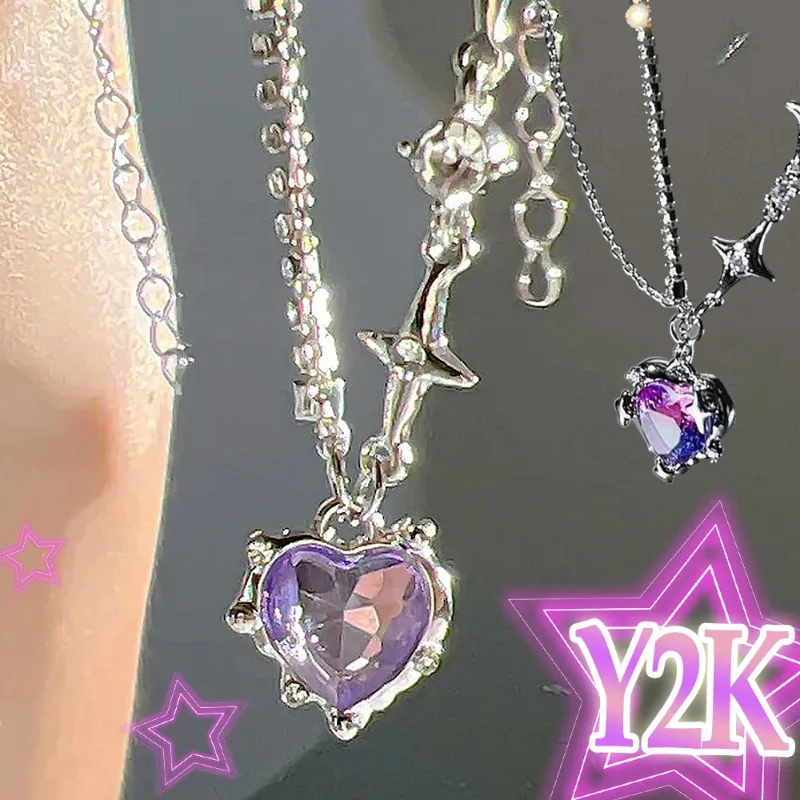 Y2k Purple Crystal Heart Pendant Necklack Zircon Star Choker Fashion Women Black Crystal Girls Cool Clavicle Chain Jewery Part
Y2k Purple Crystal Heart Pendant Necklack Zircon Star Choker Fashion Women Black Crystal Girls Cool Clavicle Chain Jewery Part
