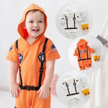 Space suit boys Long-sleeved one-piece Short Sleeved One-piece Holiday wear White and Orange loungewear