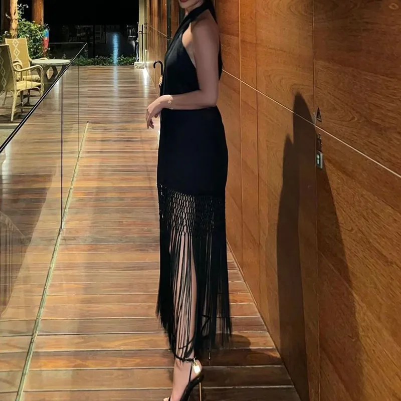 Summer Women's 2023 New Casual Fashion Trend Hanging Neck Backless Tassel Dress Sexy Elegant Black Evening Long Dresses
Summer Women's 2023 New Casual Fashion Trend Hanging Neck Backless Tassel Dress Sexy Elegant Black Evening Long Dresses
