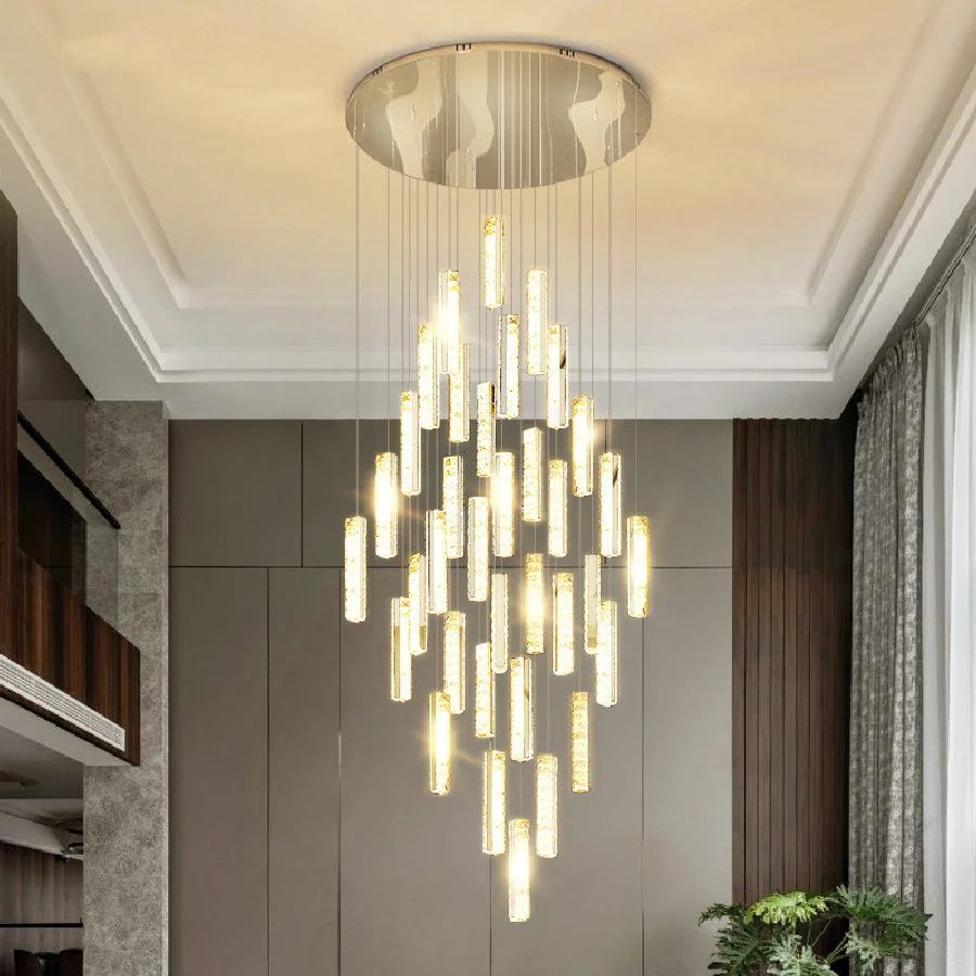 Hotel Hall Gold Chrome Steel Led Dimmable Pendant Lights Villa Stair K9 Crystal Lustre Hanging Lamp Ajustable Cable Suspend Lamp
Hotel Hall Gold Chrome Steel Led Dimmable Pendant Lights Villa Stair K9 Crystal Lustre Hanging Lamp Ajustable Cable Suspend Lamp