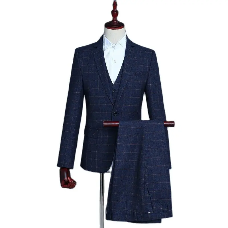 Three-Piece Classic Plaid Dress Suit Men Single Button Lapel Mens Navy Blue Blazer Business Wedding Singer Costumes Jacket Homme
Three-Piece Classic Plaid Dress Suit Men Single Button Lapel Mens Navy Blue Blazer Business Wedding Singer Costumes Jacket Homme
