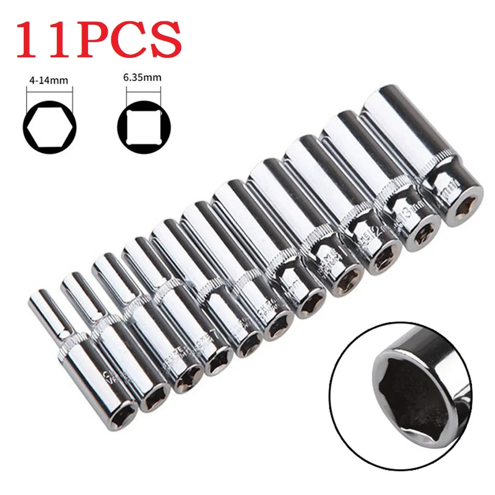 11PCS 4-14mm Drive Socket Adapter Extension Sleeves 1/4inch Hex Socket Wrench Heads Ratchet Wrench Repair Hand Tools
11PCS 4-14mm Drive Socket Adapter Extension Sleeves 1/4inch Hex Socket Wrench Heads Ratchet Wrench Repair Hand Tools