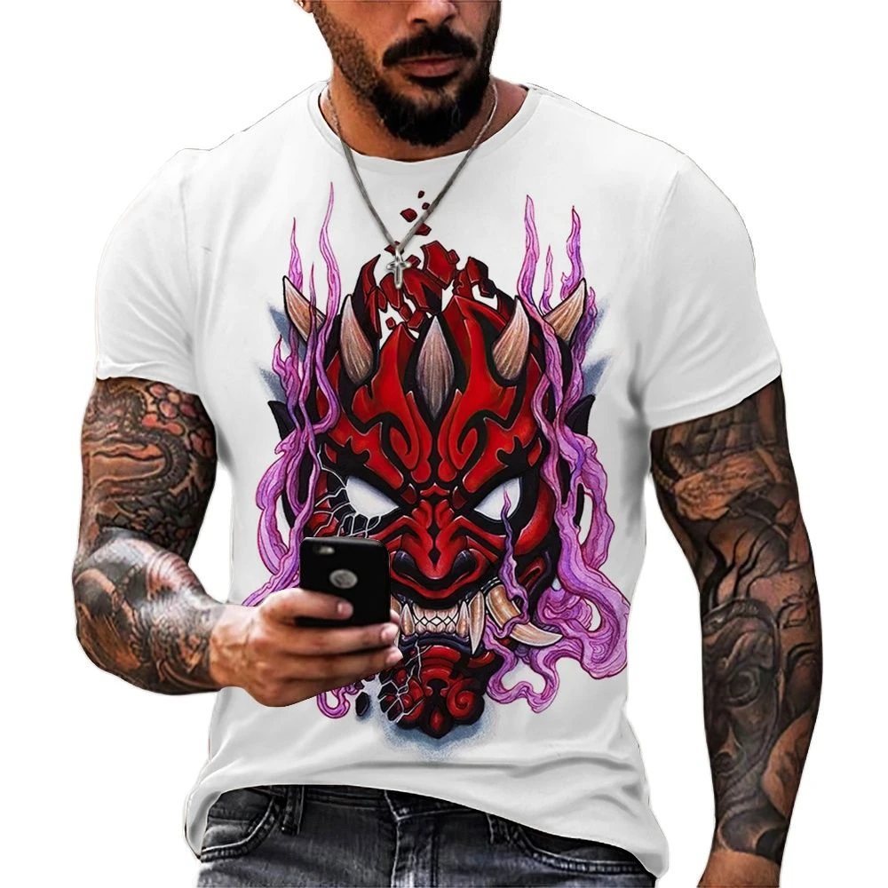 Men's Devil Mask Printed T-shirt, Japanese Anime Style Short Sleeve Casual Round Neck Shirt, Harajuku Punk Street Loose Shirt
Men's Devil Mask Printed T-shirt, Japanese Anime Style Short Sleeve Casual Round Neck Shirt, Harajuku Punk Street Loose Shirt