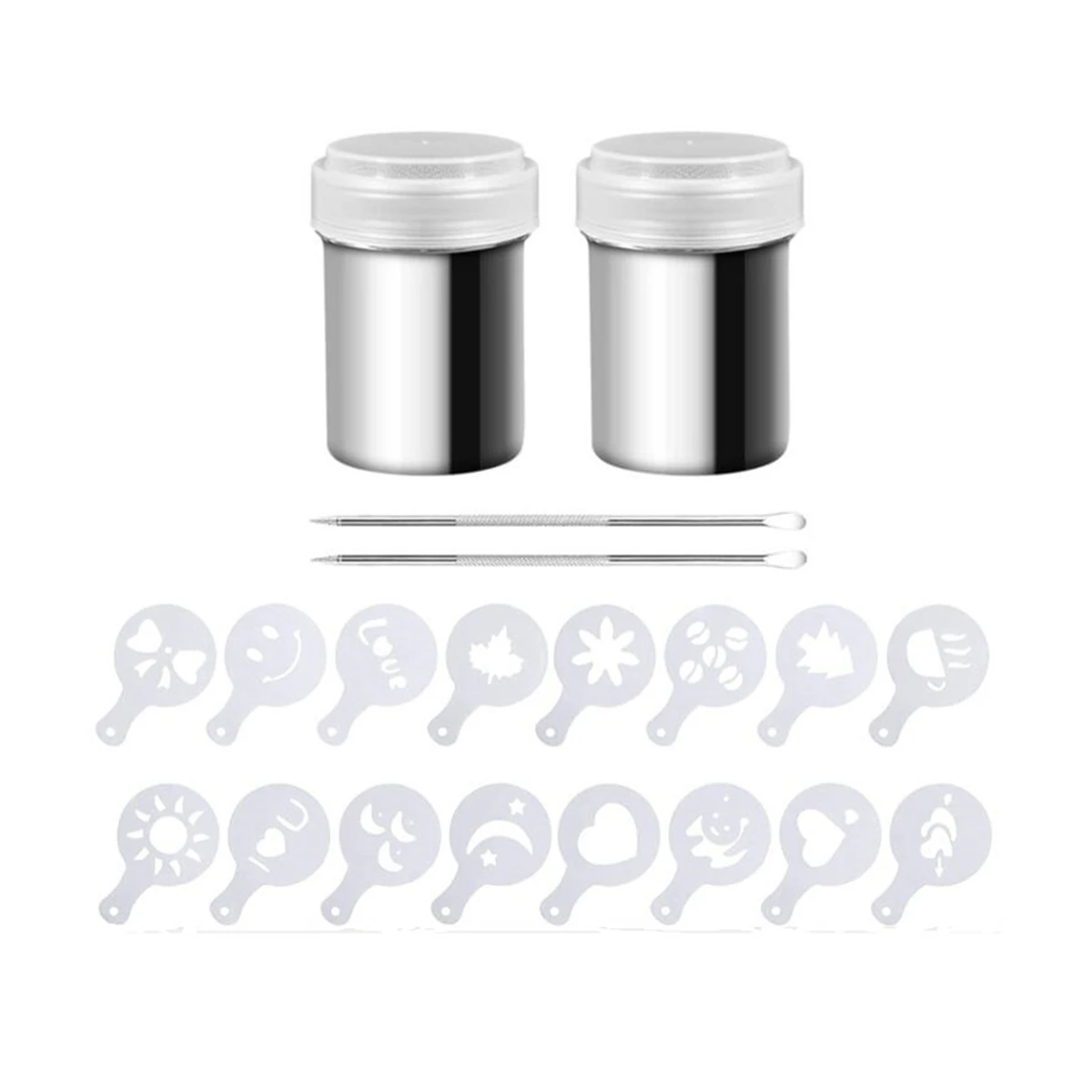 2 Pcs Cocoa Shaker,Coffee Powder Shaker 16 Pcs Coffee Cappuccino Stencils & Barista Pen for Cappuccino Powder Sugar,Etc
2 Pcs Cocoa Shaker,Coffee Powder Shaker 16 Pcs Coffee Cappuccino Stencils & Barista Pen for Cappuccino Powder Sugar,Etc
