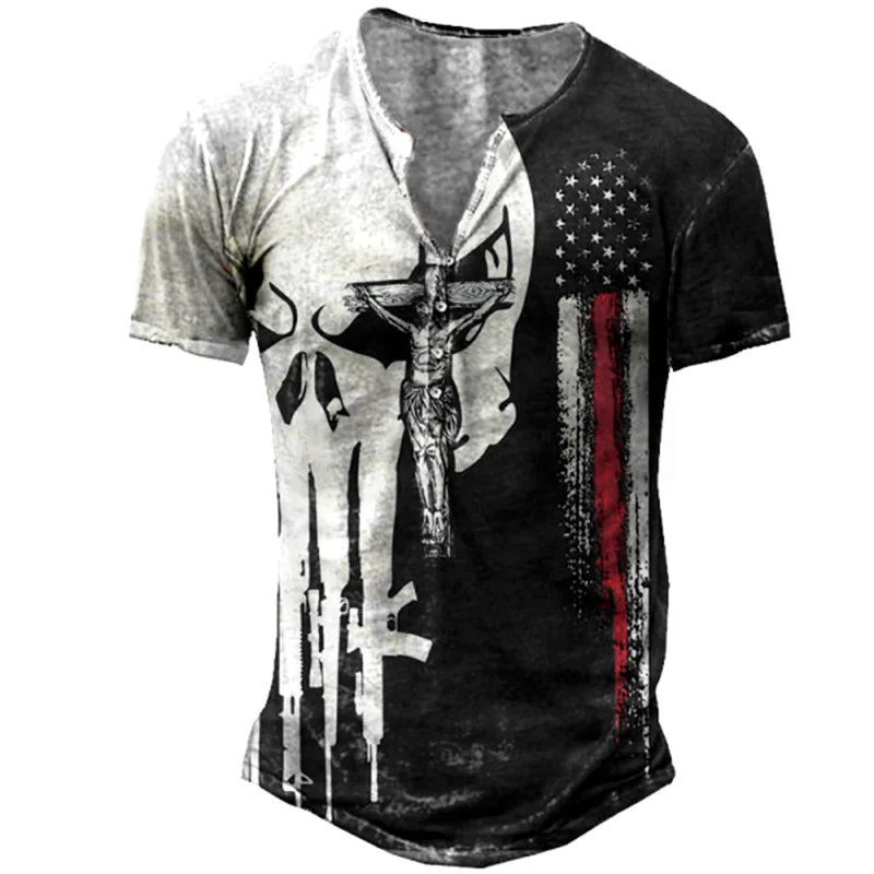 Men's Button Down Cotton T-Shirt Horror Skull Print V-Neck Henry Vintage Shirt 3D Oversized Casual Short Sleeves Men's Clothing
Men's Button Down Cotton T-Shirt Horror Skull Print V-Neck Henry Vintage Shirt 3D Oversized Casual Short Sleeves Men's Clothing