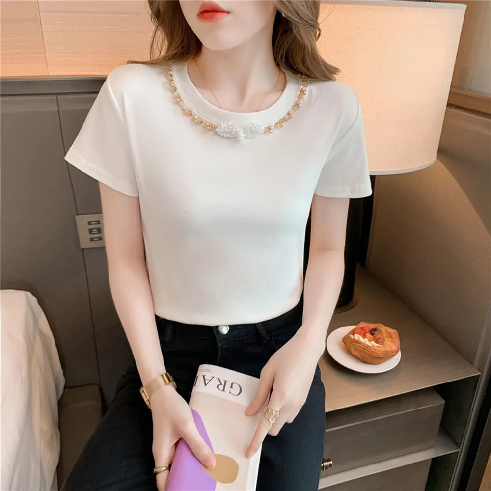 100% Cotton Fashion Women High Luxury Summer Casual O neck Beaded Diamond Tassel Short Sleeve T-Shirt Tees Top
100% Cotton Fashion Women High Luxury Summer Casual O neck Beaded Diamond Tassel Short Sleeve T-Shirt Tees Top