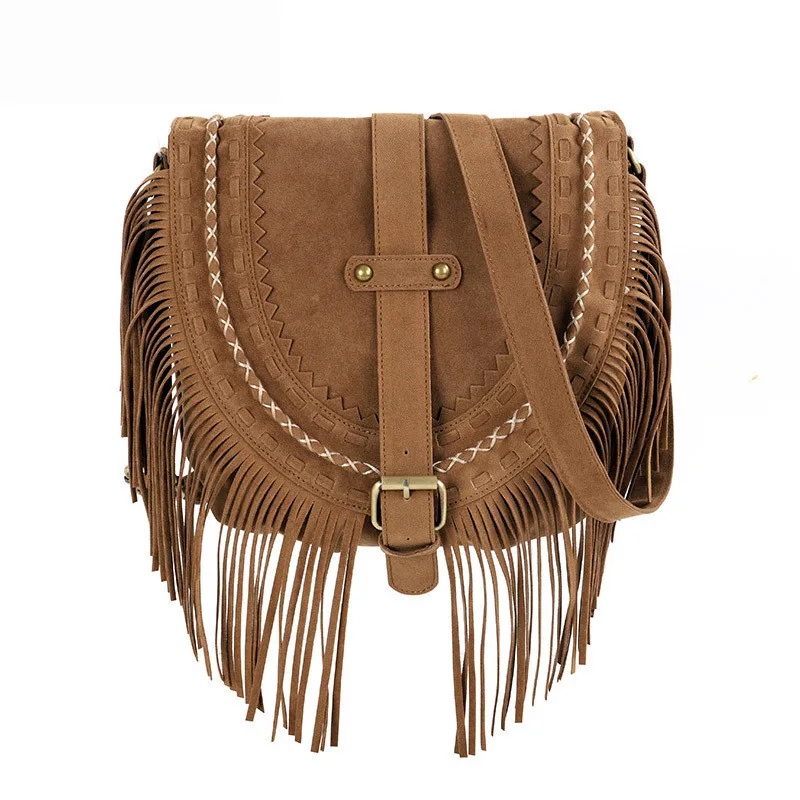 

2023 Women Fringed Messenger Bag Faux Suede Fringe Tassel Boho Hippie Gypsy Bohemian Tribal Ibiza Style Cottage Cross Body Bags