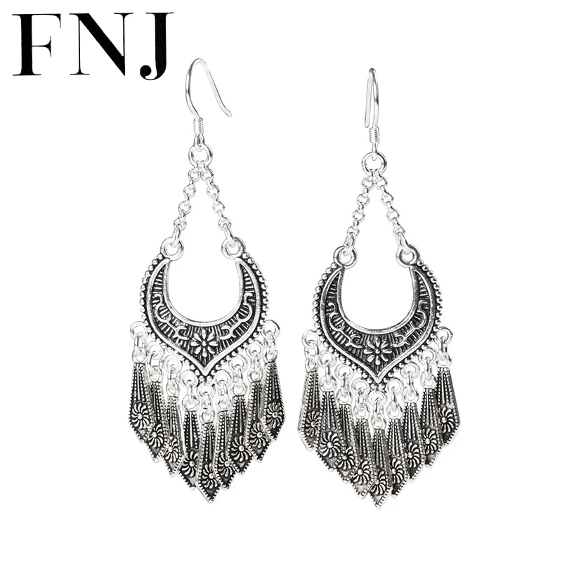 

FNJ Sun Flower Tassel Drop Earrings 925 Silver Original Pure S925 Sterling Silver Earring for Women Jewelry Statement