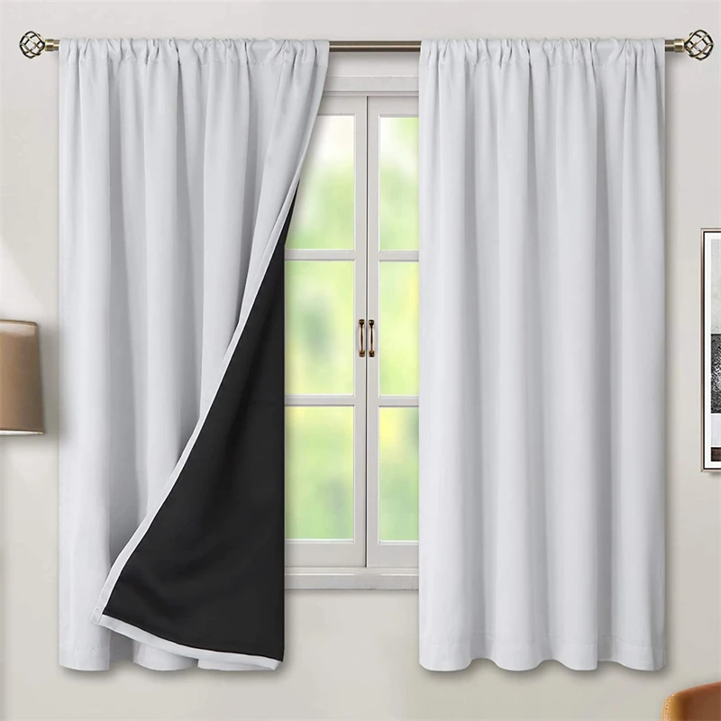 100% Blackout Thermal Insulated Curtains for Living Room Bedroom with Black Liner Grey Window Curtains for Kitchen Blinds Drapes 
100% Blackout Thermal Insulated Curtains for Living Room Bedroom with Black Liner Grey Window Curtains for Kitchen Blinds Drapes