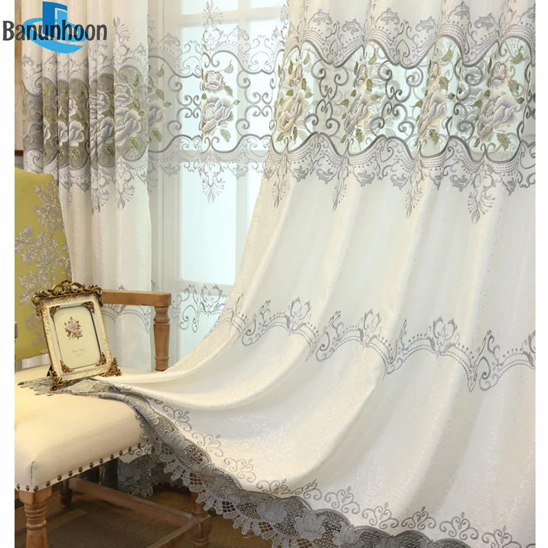 

Elegant White Curtains For Living Room Luxurious Peony Embroidery Tulle Curtain For Bedroom Bay Yarn Window Finished Custom