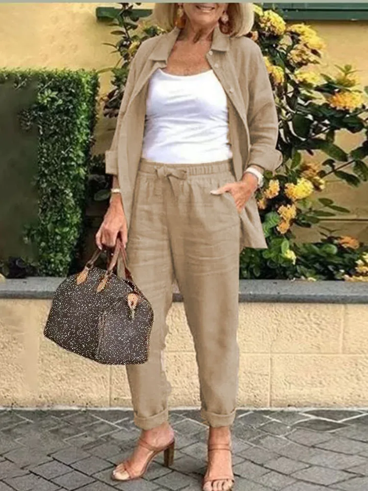 Elegant Lapel Button Shirt and Harem Pants Suit Vintage Cotton Linen Solid Outfits Women Casual Long Sleeve Loose Two Piece Sets
Elegant Lapel Button Shirt and Harem Pants Suit Vintage Cotton Linen Solid Outfits Women Casual Long Sleeve Loose Two Piece Sets