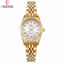 CHENXI Brand Top Luxury Ladies Golden Watch for Women Clock Female Womens Dress Rhinestone Quartz Waterproof Wristwatches