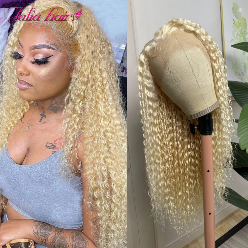 

Julia Hair Blonde Curly Lace Front Wigs 150 Density Brazilian Curly Hair Frontal Wig 613 Human Hair Wig With Baby Hair For Women