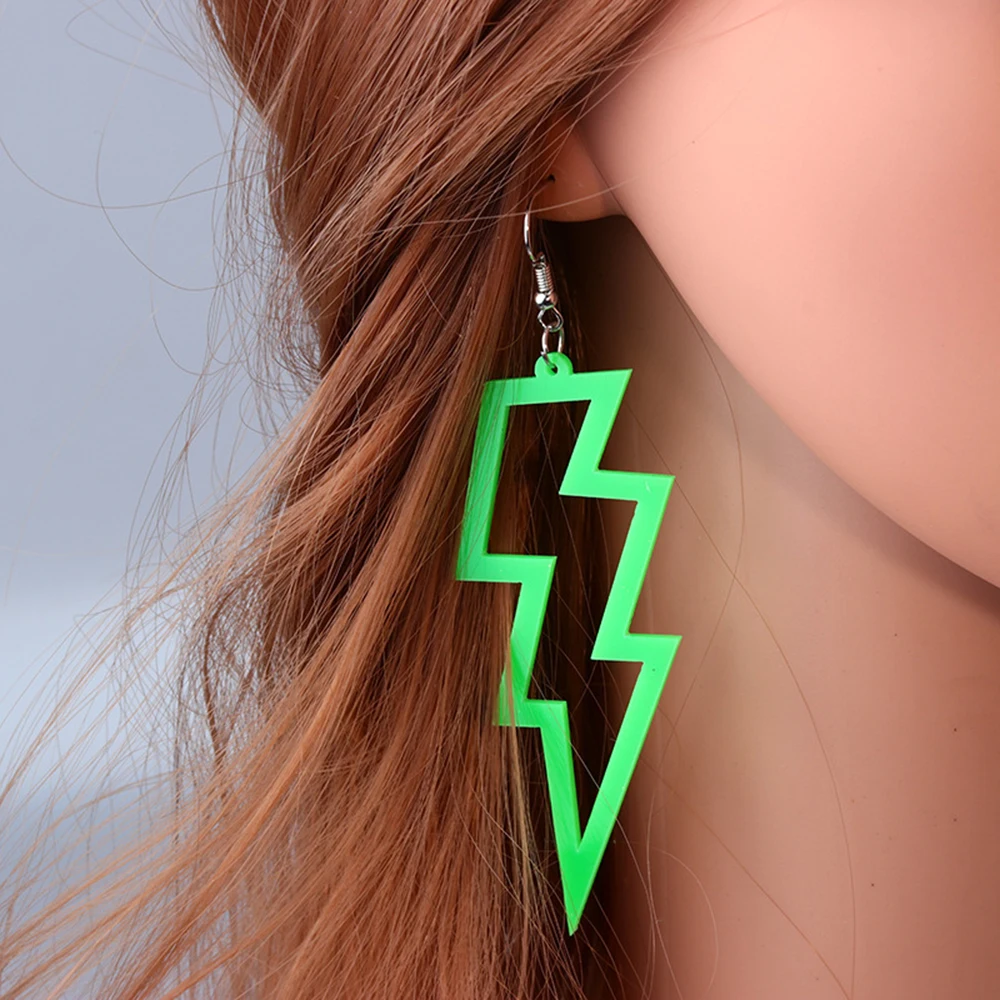 

6Color Acrylic Neon Dangle Drop Earrings for Women Exaggerated Retro Fluorescent Green Lightning Long Earring Bar Party Jewelry