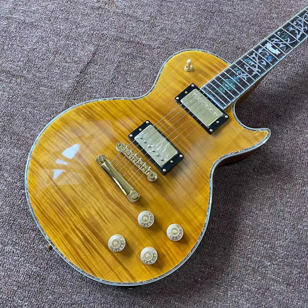 

Custom electric guitar with Tune-o-Matic bridge,Abalone flower inlaid fingerboard,Tiger flame maple top mahogany body gitaar
