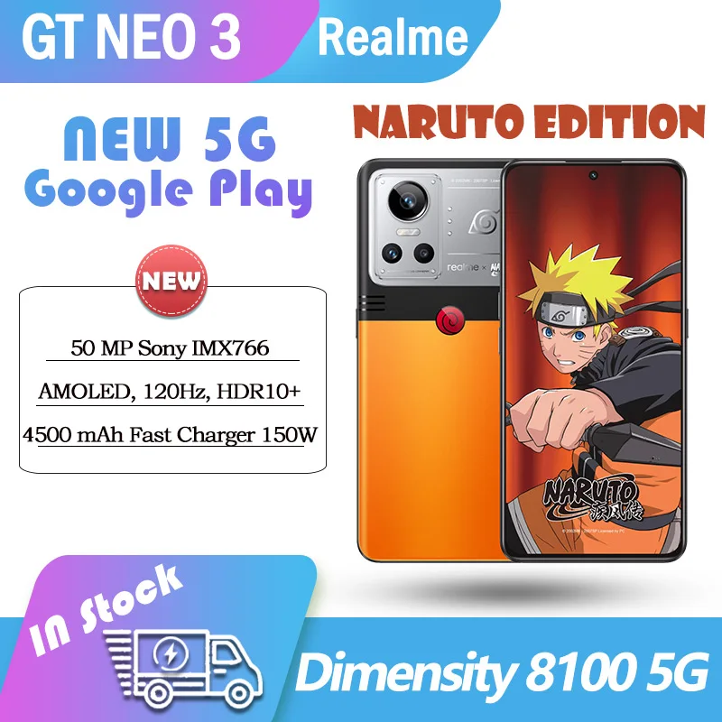 Realme GT Neo3 Neo 3 Naruto Limited edition 5G smartPhone 150W Super Charge Dimensity 8100 NFC Android 12 Googleplay 50MP Camera
Realme GT Neo3 Neo 3 Naruto Limited edition 5G smartPhone 150W Super Charge Dimensity 8100 NFC Android 12 Googleplay 50MP Camera