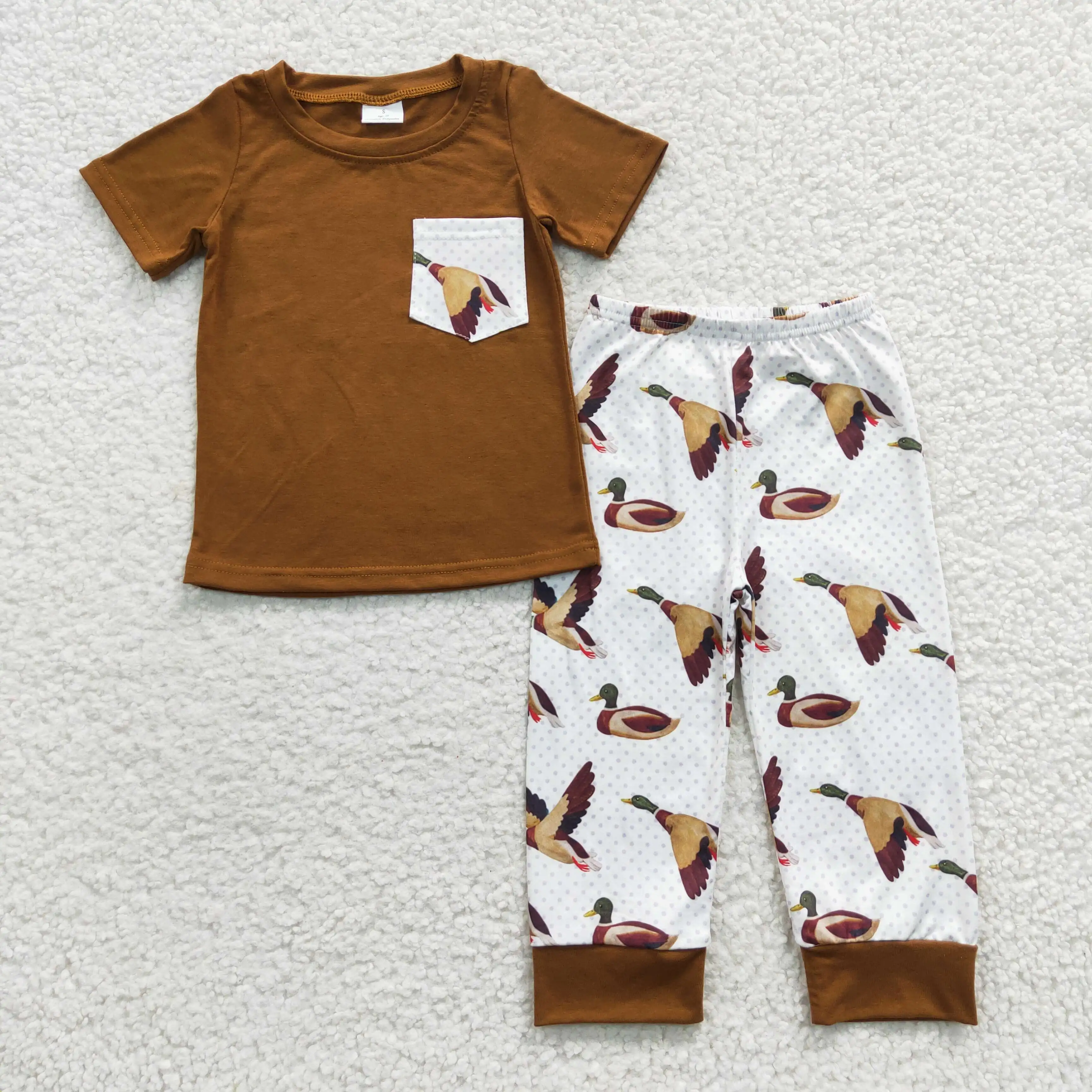 

Latest Update RTS NO MOQ Kids Boutique 2PCS Sets Toddler Fancy Summer Clothing Baby Boys Mallard Outfit