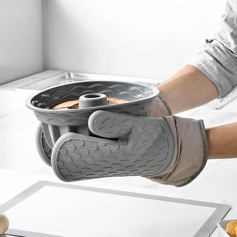 

Силиконовые изоляционные перчатки для духовки, водонепроницаемые термостойкие кухонные перчатки, противоскользящие перчатки для выпечки, перчатки для барбекю, 2 шт.