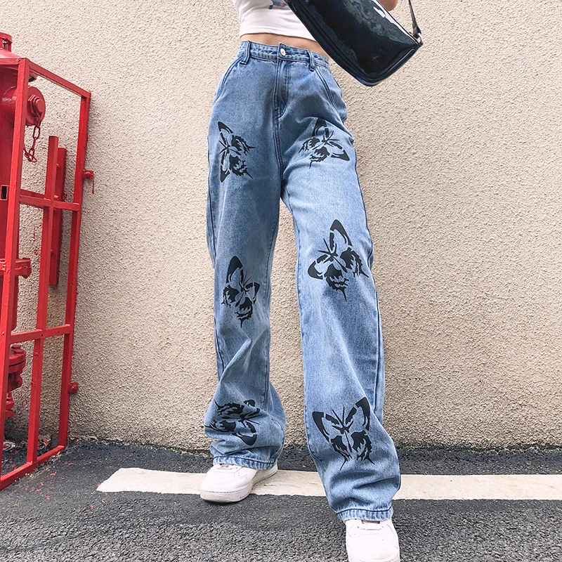 2021 Spring New Butterfly Printed Straight Pants Women Casual Harajuku Denim Long Trousers Female High Waist Fashion Jeans Woman
2021 Spring New Butterfly Printed Straight Pants Women Casual Harajuku Denim Long Trousers Female High Waist Fashion Jeans Woman